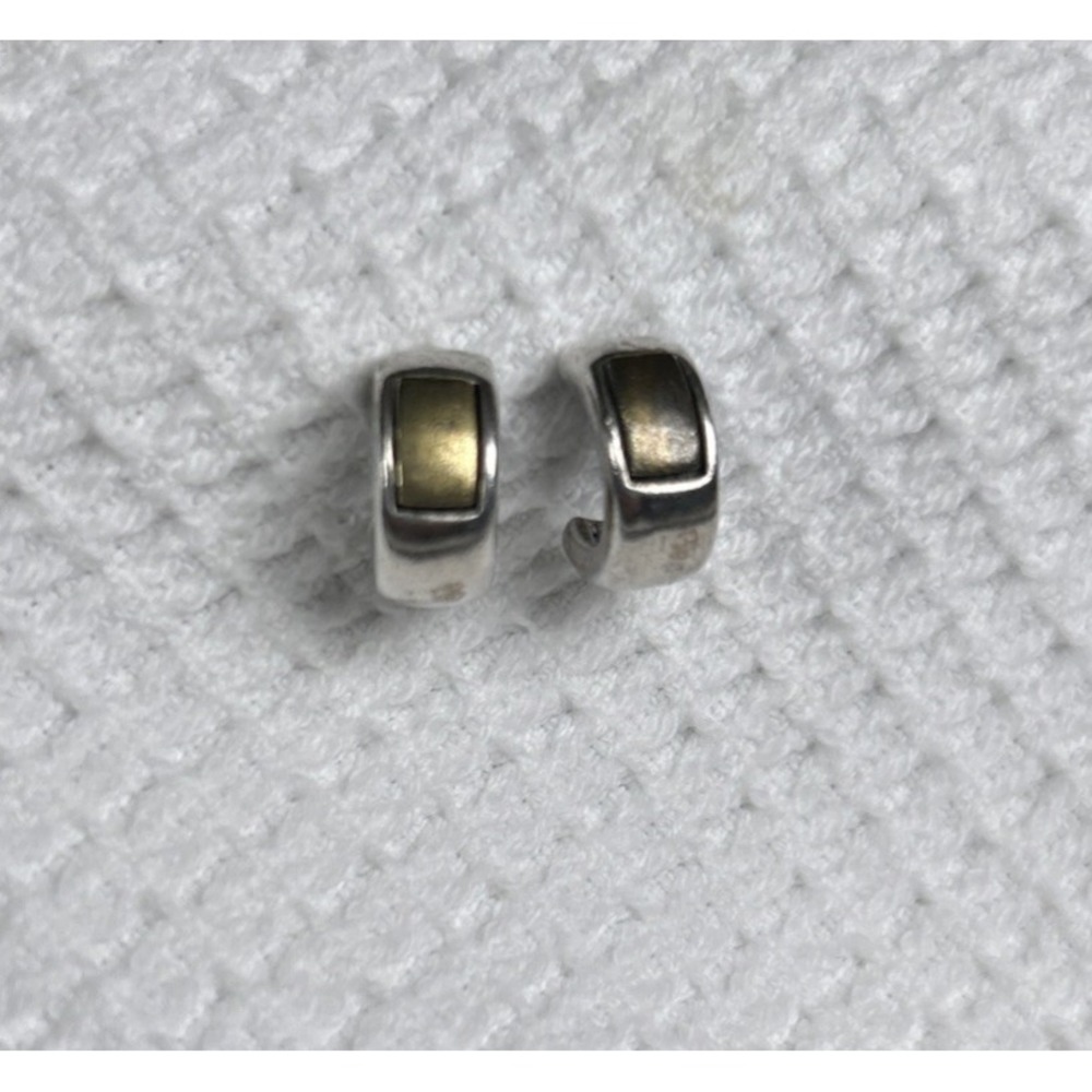 Vintage Silver-tone 1/2 inch Huggie Post Hoop Earrings w/Gold-tone Inserts